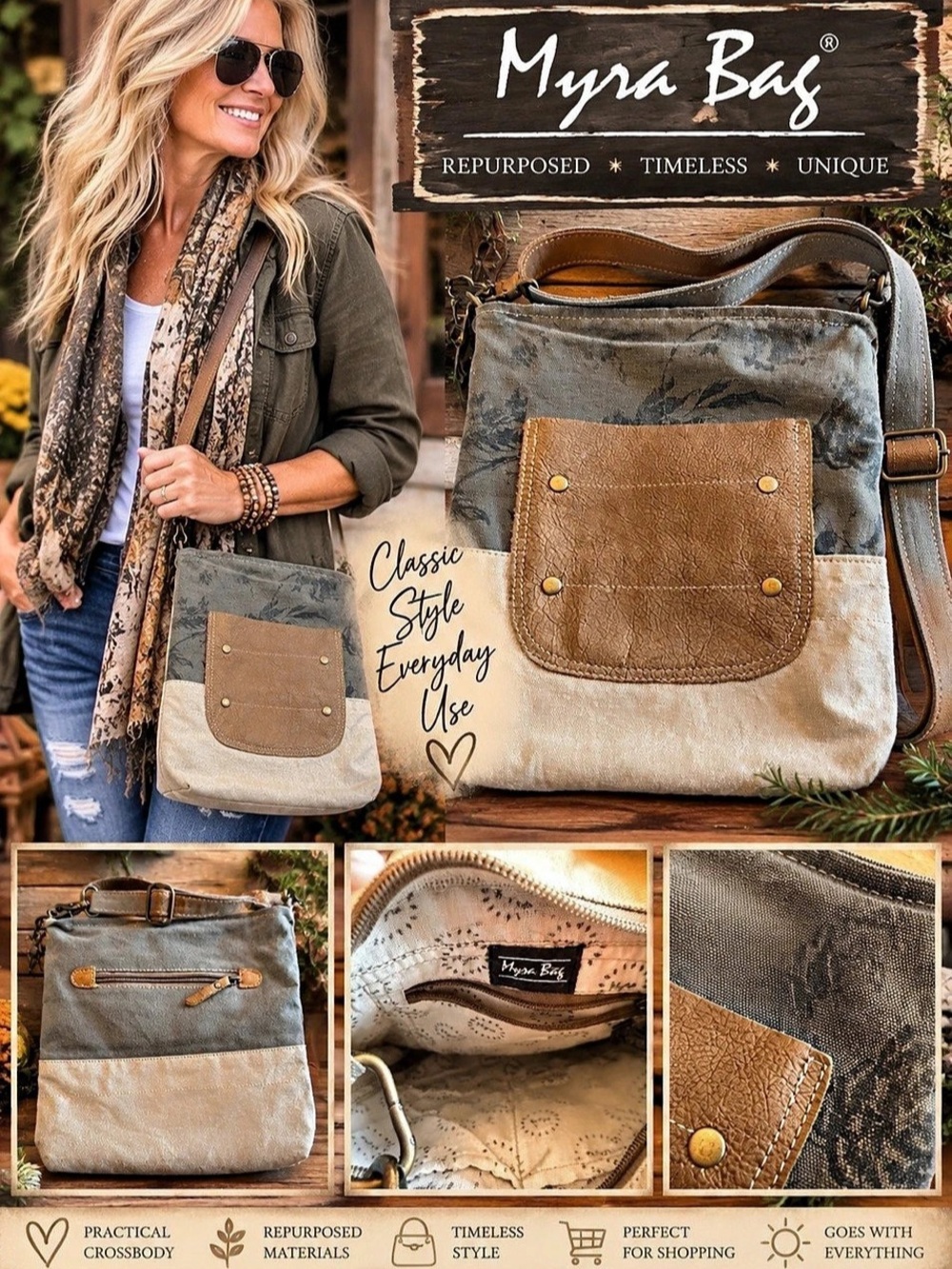 Myra Bag Crossbody Shoulder Bag in Brown & Gray Gently Used